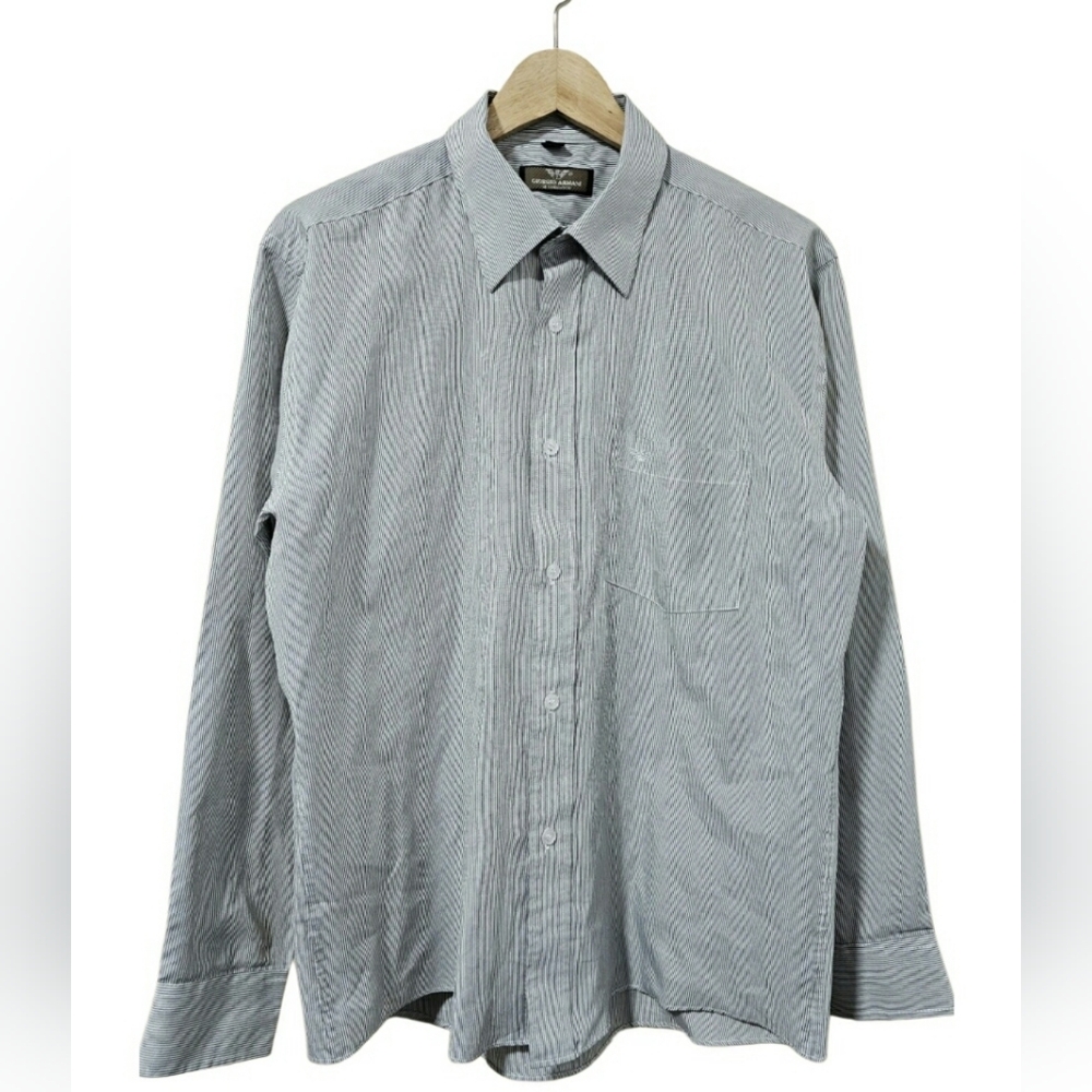 Giorgio Armani Le Collezioni Men Dress Shirt 16.5 41 Gray Stripe Long Sleeve